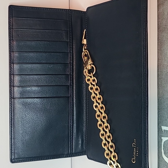 DIOR VINTAGE 90'S FOLIO CD MARK LONG WALLET NAVY LEATHER/RED INTERIOR/GOLD HRDWR - Picture 7 of 17